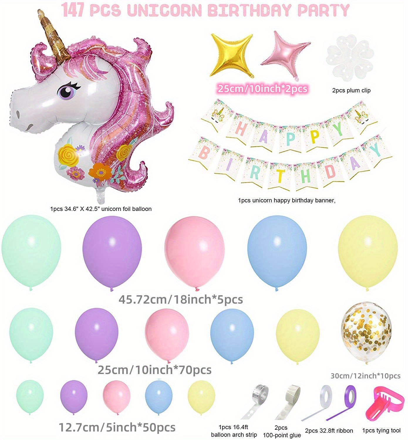 Unicorn Party Supplies Decorations, Unicorn Backdrop, Happy Birthday  Banner, Balloon Set Prefect for Unicorn Theme Party, Unicorn Birthday  Party, Baby