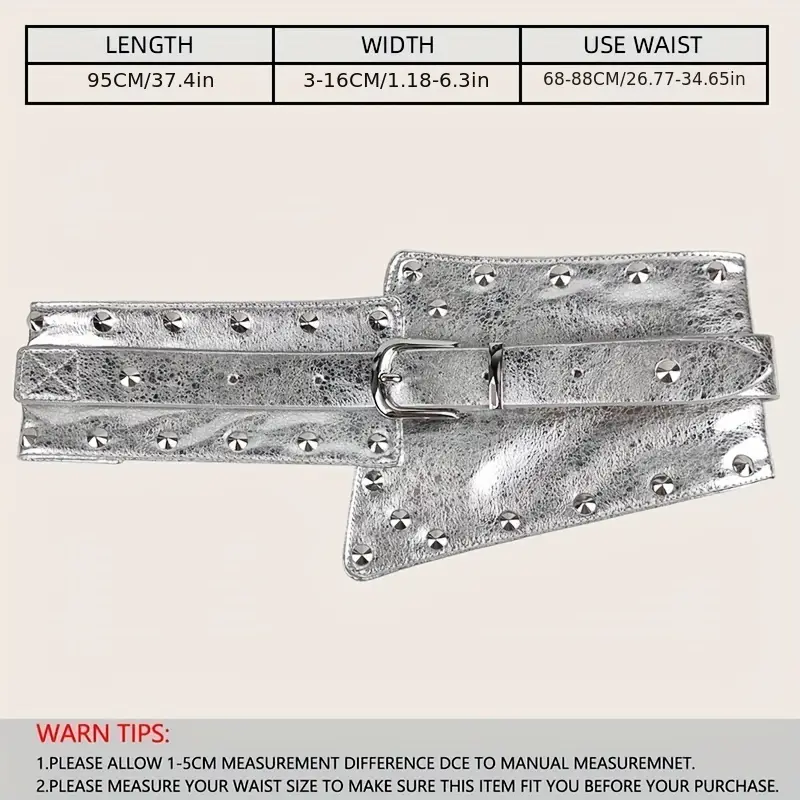 Punk Rivet Wide Belt Silver Hip Hop Pu Girdle - Temu