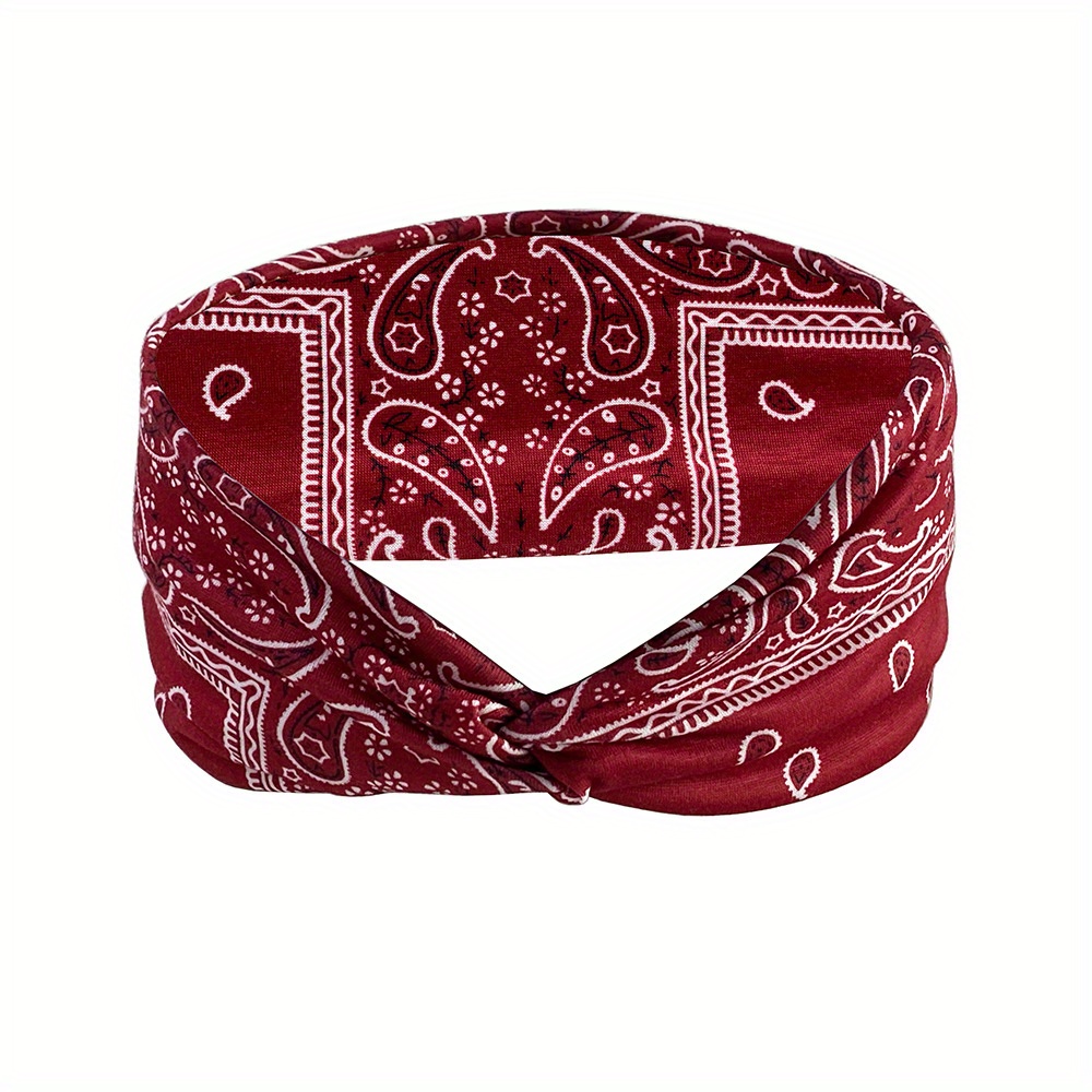 Boho Wide Brim Headbands Floral Elastic Sweatband
