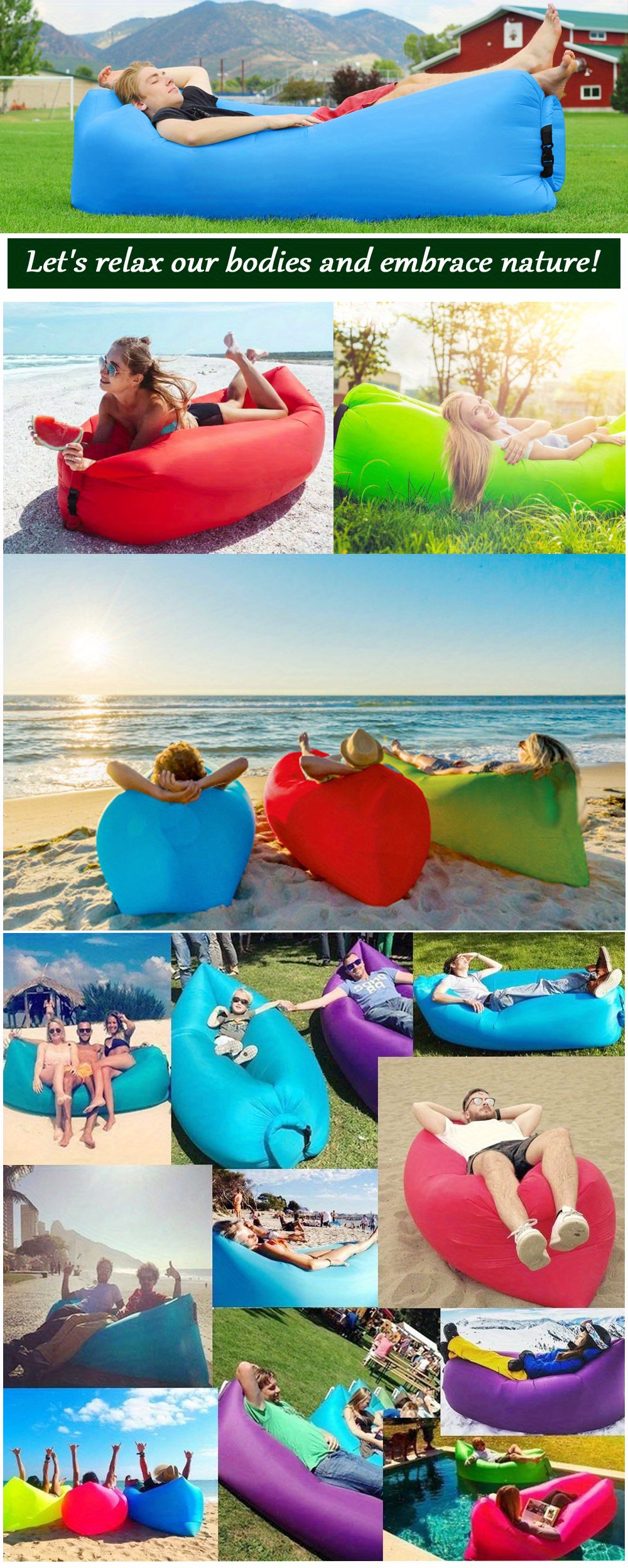 CCDXD - Sofá de aire, tumbona inflable para viajes, al aire libre, camping,  senderismo, fiestas en la playa, picnic, patio trasero, junto al lago