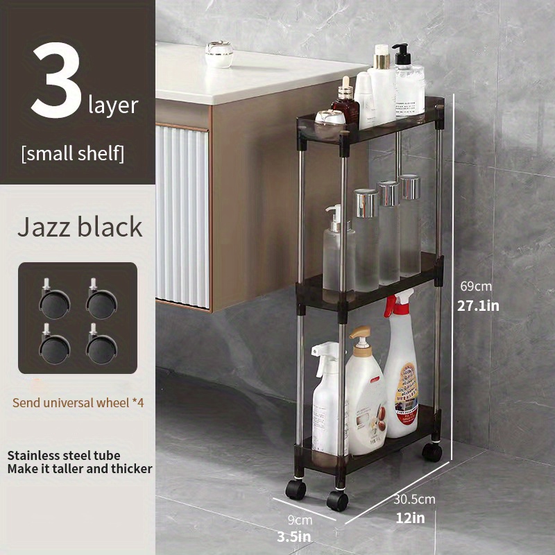 2/3/4 Layer Gap Storage Rack Kitchen Slim Slide Tower Movable Assemble  Plastic Bathroom Shelf Wheels Space Saving Organizer 