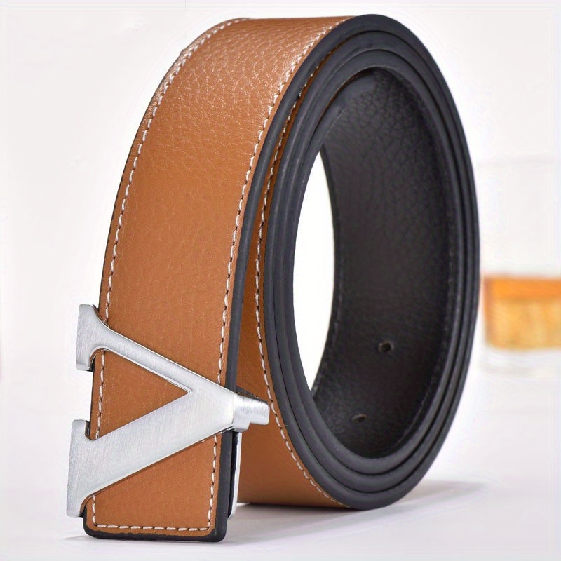 Alloy Black Fashionable Belt, Men's New Fashion Luxury Letter Smooth Buckle Belts Leather Gifts Waistband Band for Men,Women Belts,Temu