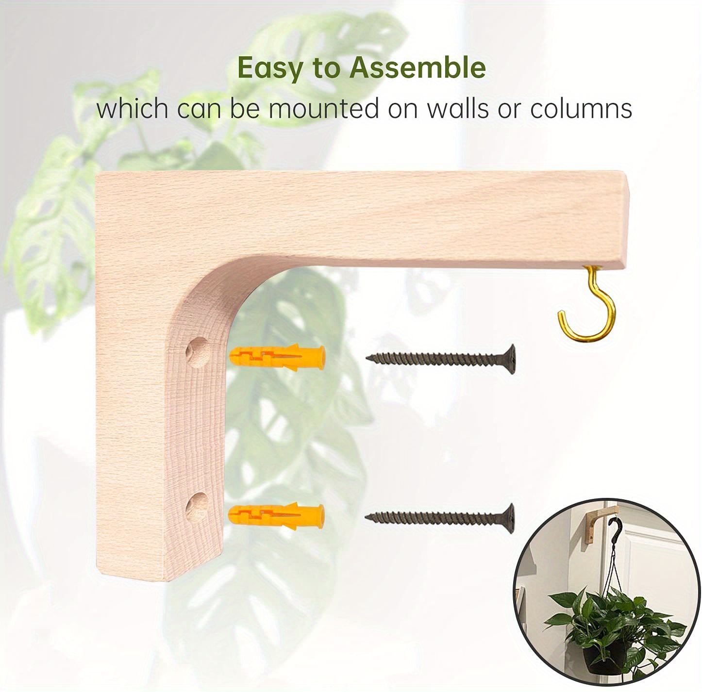 Perfin Wooden Wall Hooks, Plant Hangers Indoor, 8-Inch Wall Mounted Hanging  Plant Hooks for Planters, Lanterns, Flower Bracket, Wind Chimes