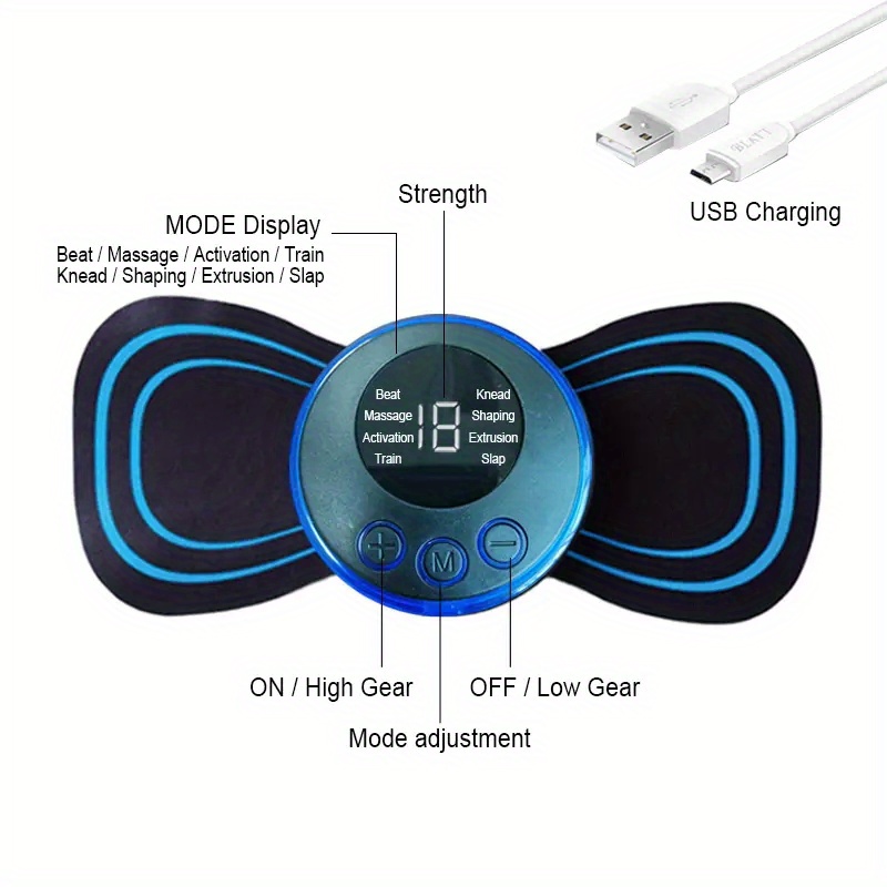 EMS Mini Electric Pulse Neck Masager LCD Display 8 Mode Cervical Massage  Patch Muscle Pain Relief
