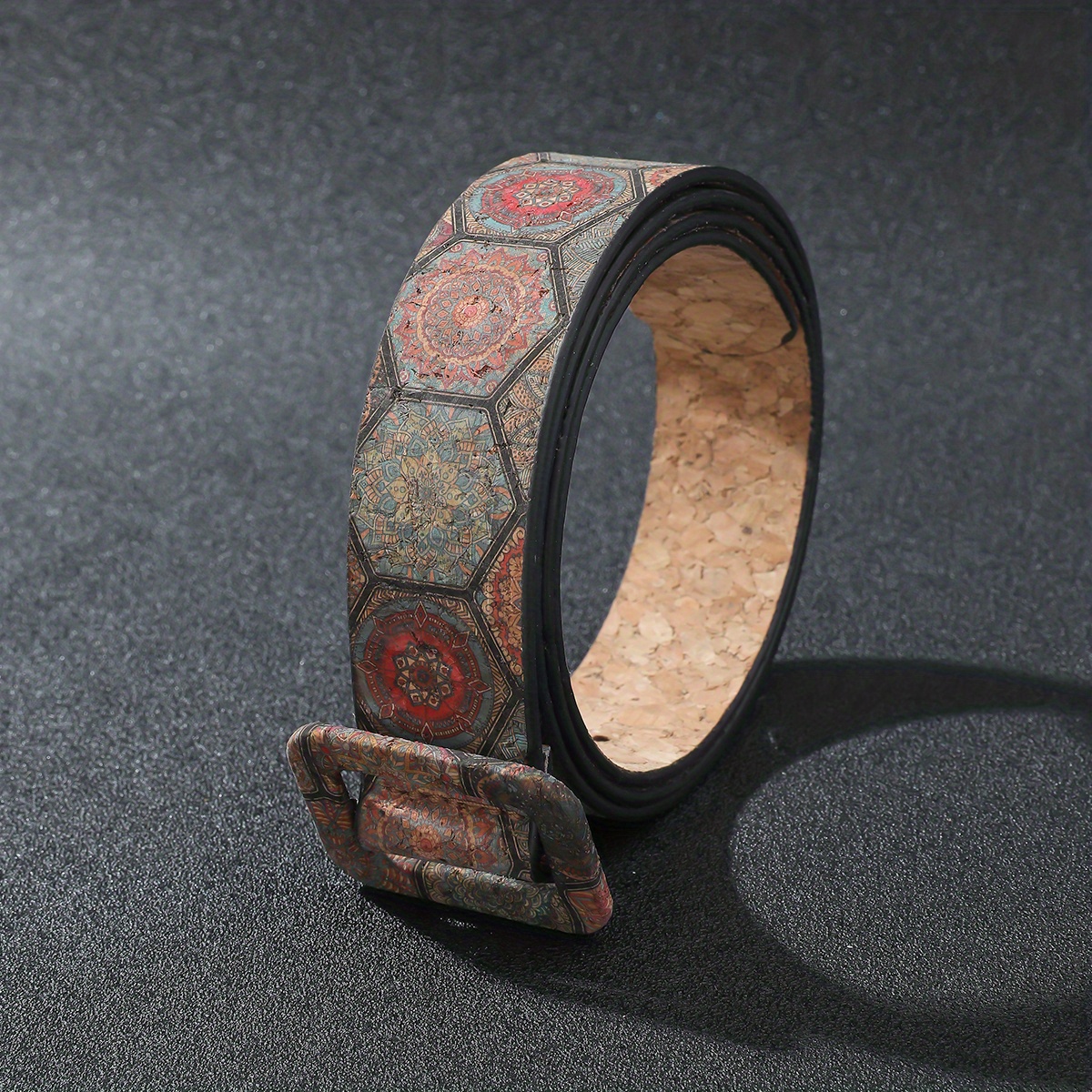 Wood Grain Faux Leather Belt Boho Rectangular Buckle Jeans Pants Belt