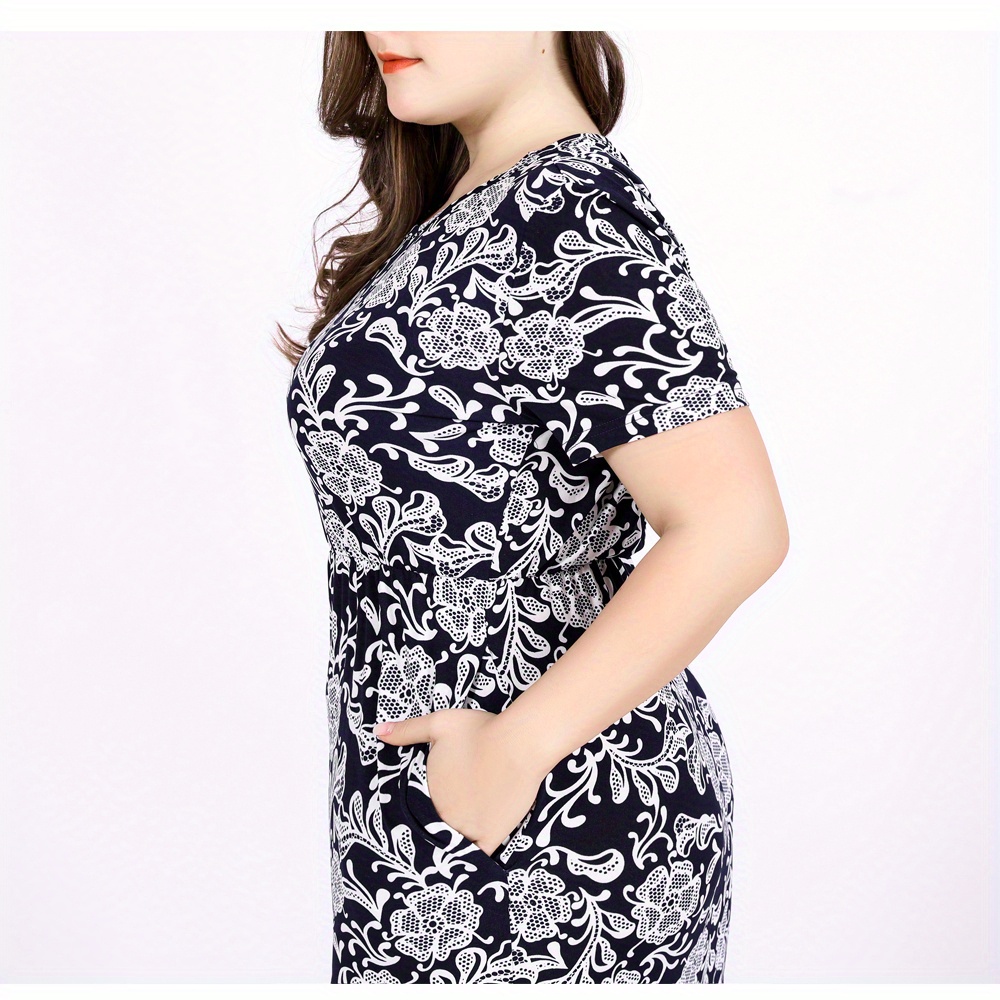 OURS Women's Plus Size Maxi Dress - Long Sleeve Floral Print Dress With Pockets (XXL)