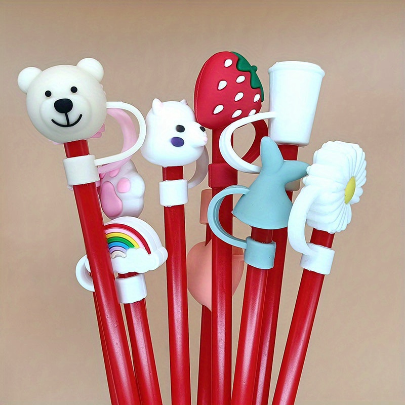 1/5pcs Straw Cover Rabbits Strawberry Animal Fruit Cartoon Straw Topper  Protector Reusable Airtight Dustproof Drinking