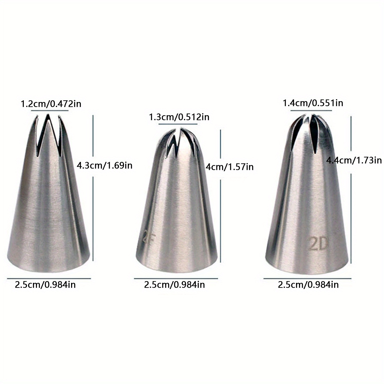 TEMU 3pcs Stainless Steel Squeeze 1m+2d+2f Flower Nozzle Cake Cream Piping Nozzle Set