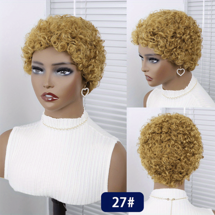 Short Pixie Cut Afro Kinky Curly Short Jerry Curly No Lace Glueless  Brazilian Virgin Human Hair Wigs for Black Women