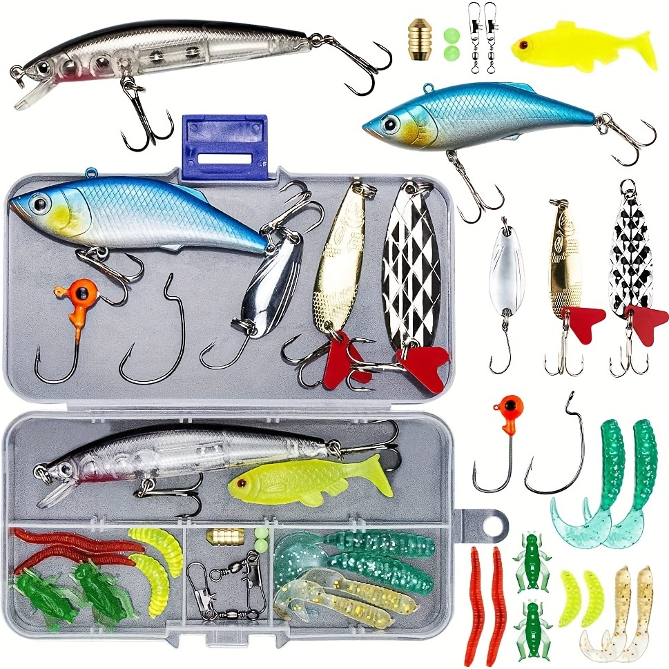 Fishing Lures Kit for Freshwater Bait Tackle Kit for Bass Trout Salmon Fishing  Accessories Tackle Box Including Spoon Lures Soft Plastic Worms Crankbait  Jigs Fishing Hooks 