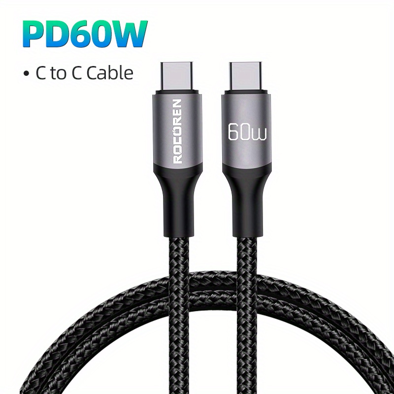 Rocoren 100w / 60w Câble Usb C Vers Type C Usb Pd 3.0 Charge