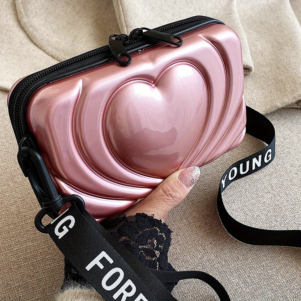Mini Hard PVC Square Box, Women's Heart Pattern Crossbody Bag, Fashion  Shopper Lipstick Phone Purses (6.69*3.93*1.96) Inch