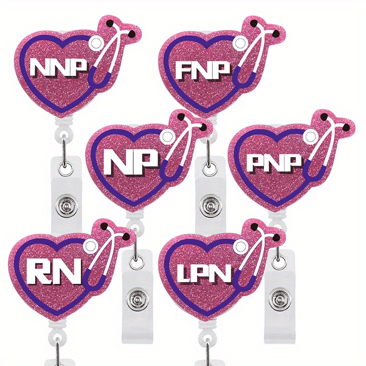 RN Nurse Badge Clips with Pink Sharpies, Nurse Badge Reel Accessory