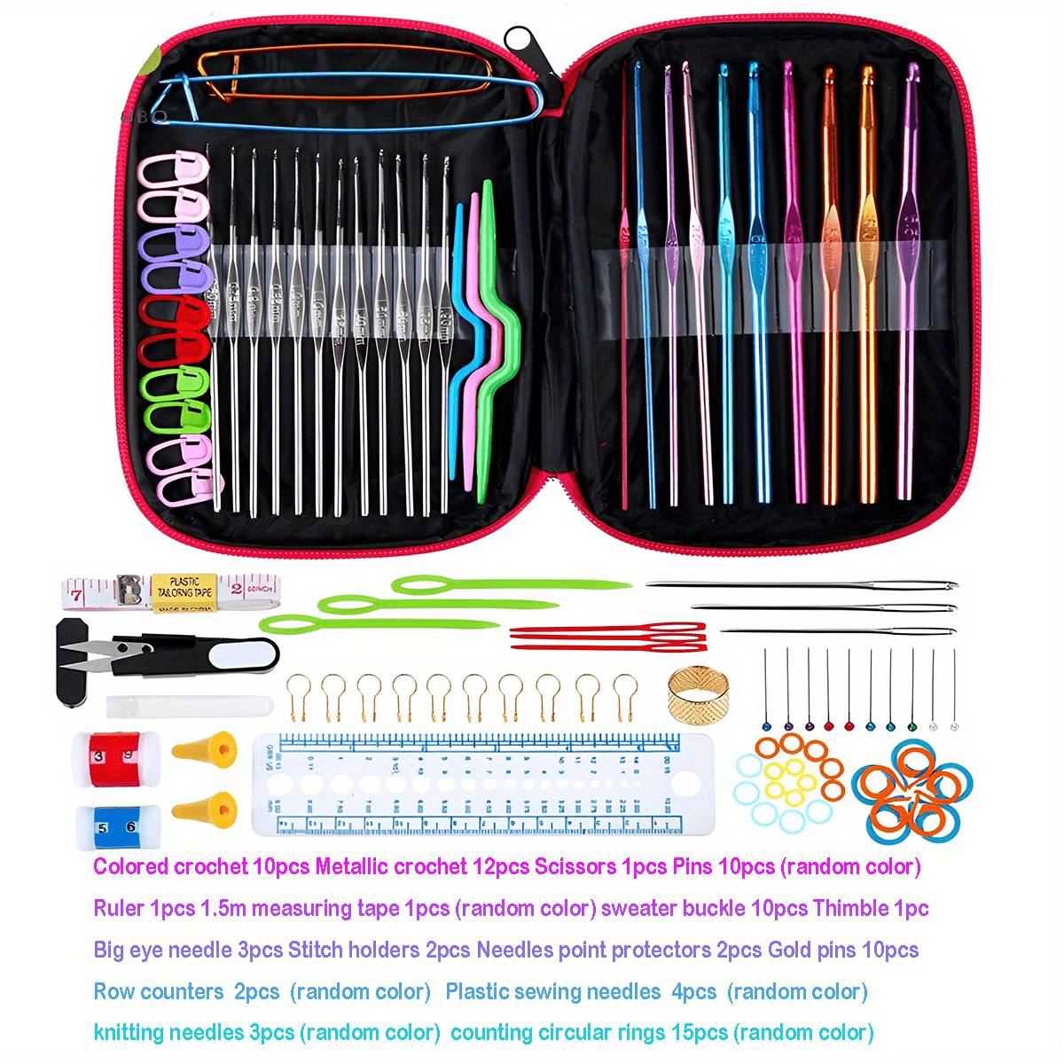 109Pcs Crochet Hooks Set, Knitting Supplies Crochet Kit for Beginners with  Case, Multicolor Aluminum Ergonomic Yarn Needles Sewing Accessories