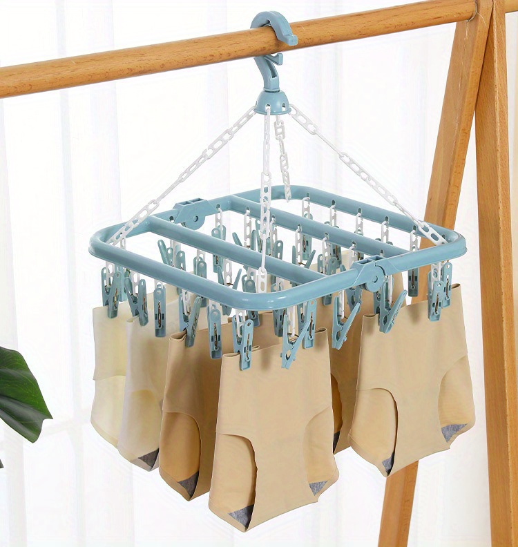   32 clips hanging drying rack foldable baby and toddler accessories finishing storage rack can hang wardrobe finishing artifact windproof fixed hanging saliva towel drying rack christmas halloween thanksgiving day gift easter gift details 3