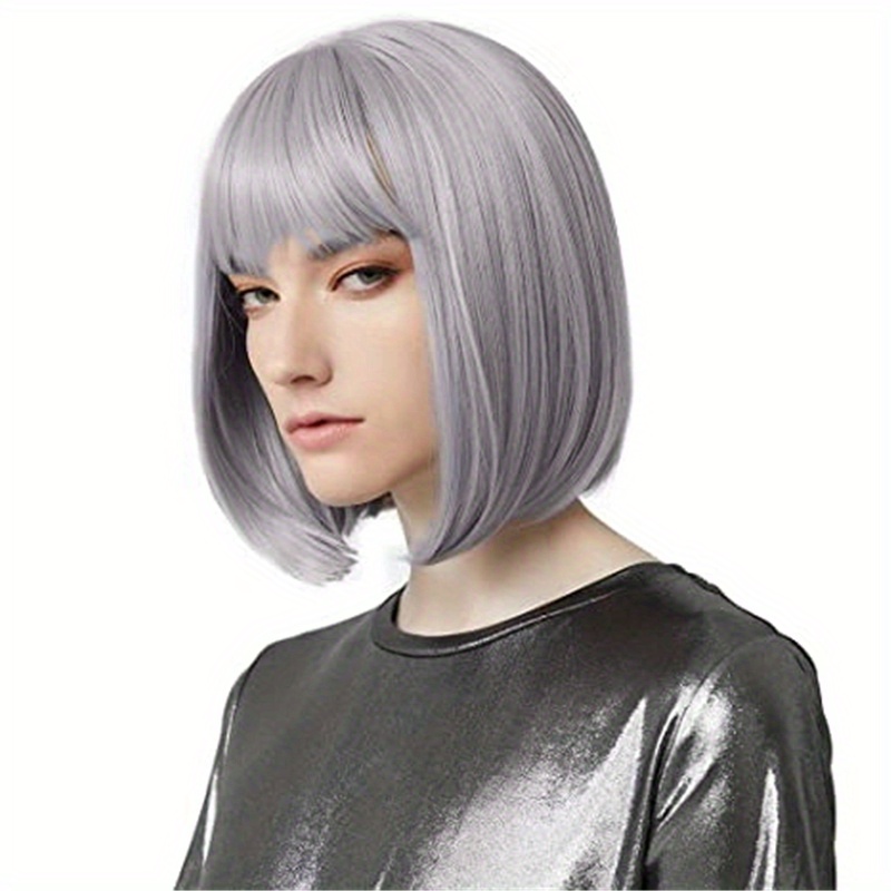 Short Bob Wig With Bangs Synthetic Hair 27.94 cm Brown with Auburn Highlights