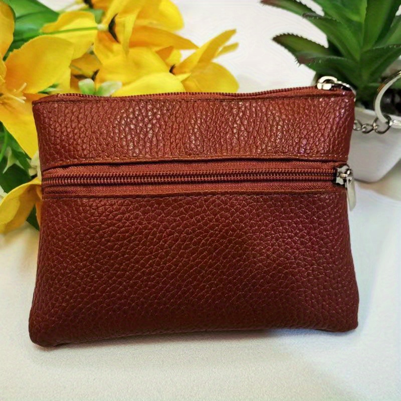 1pc / oak red coin purse female short leather texture small wallet