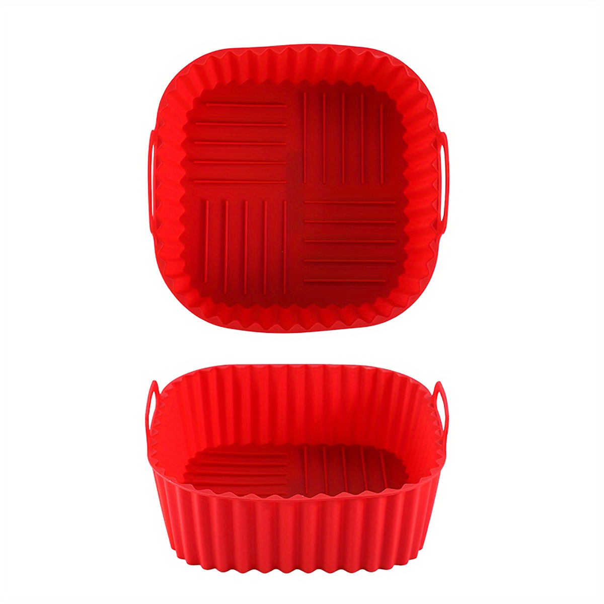 Boribim 2 PCS Square Silicone Air Fryer Liners - 8 Inch Reusable Air Fryer  Pot - Air Fryer Inserts for 4 to 7 QT for Oven Microwave Accessories (Red +