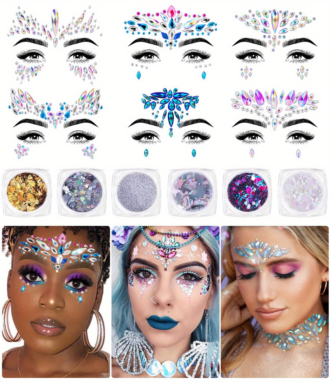Colourful Kids Makeup Face Stickers Crystal Diamonds Gemstones Girls Women  Holiday Glitter Party Self Adhesive Eye