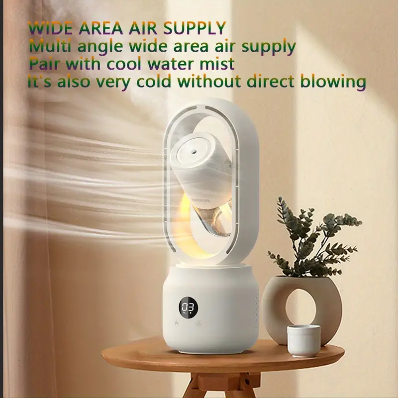 1pc spray humidifier fan home atmosphere night light air humidifier desktop leafless fan built in battery support charging leafless humidifier brushless motor humidifier fan air humidified atmosphere lamp mechanical operation for office home details 3