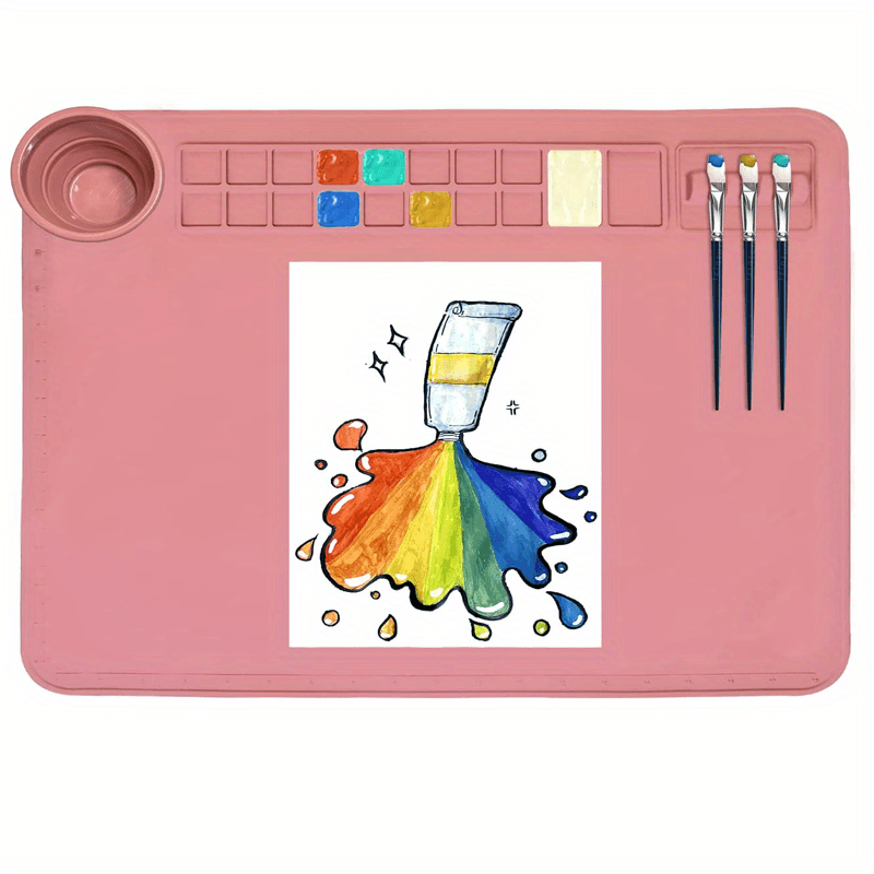  Silicone Art Mat for Kids - 24 x 16 Silicone Painting Mat for  Kids with Apron, Paint Brushes, Sponge Brush & Drawstring Bag - Versatile  Craft Mat for Table with Color