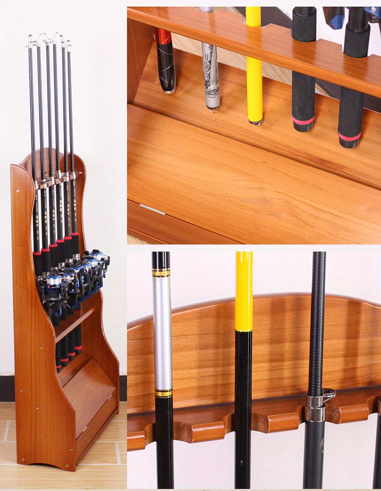 6 Slot Wood Fishing Rod Storage Rack Fishing Rod Display - Temu Canada