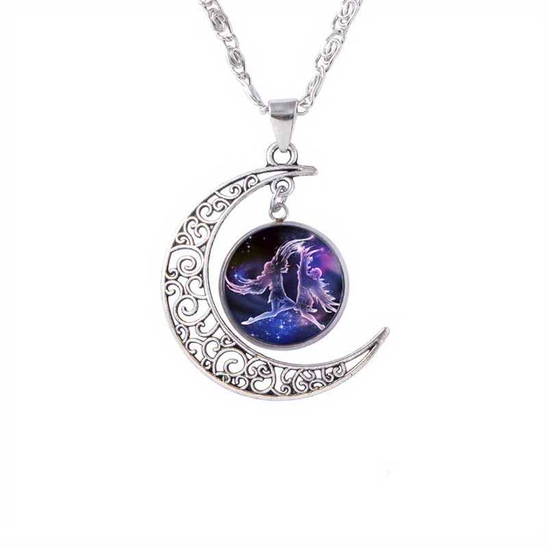  2023 New 12 Constellation Moon Necklace Time Gem Pendant  Starry Universe Wildflower Necklace for Women (E, One Size) : Pet Supplies