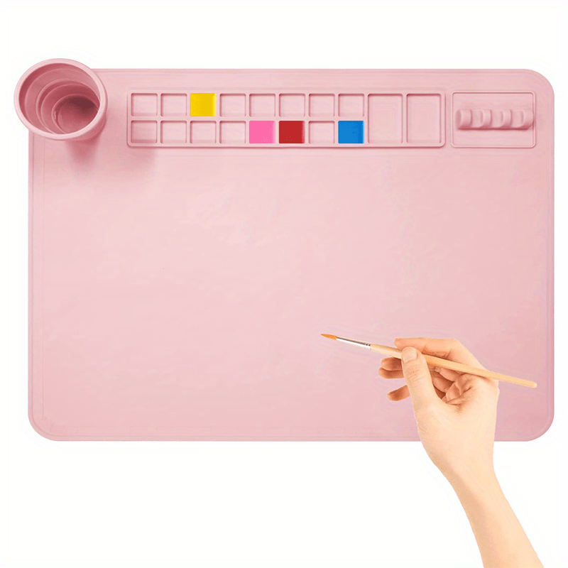 Silicone Painting Mat,20X16Silicone Art mat with Cup,Silicone Craft  Mat,Silicone Mats for Crafts,with Collapsible Cleaning Cup, 10 Brushes, a  Clean