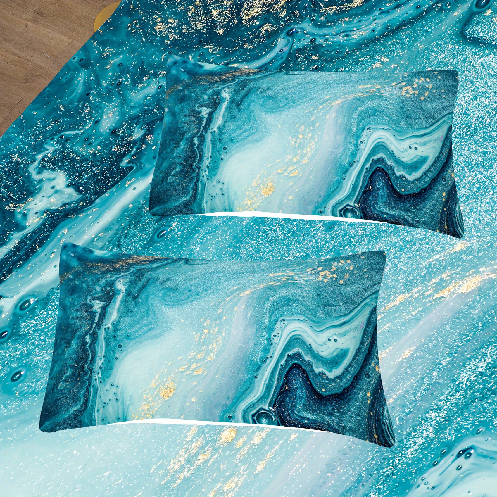 TEMU Bronzing Blue Marble Pattern Bedding Duvet Cover, Washable Microfiber Soft Comforter Set Two/piece Three-piece Set