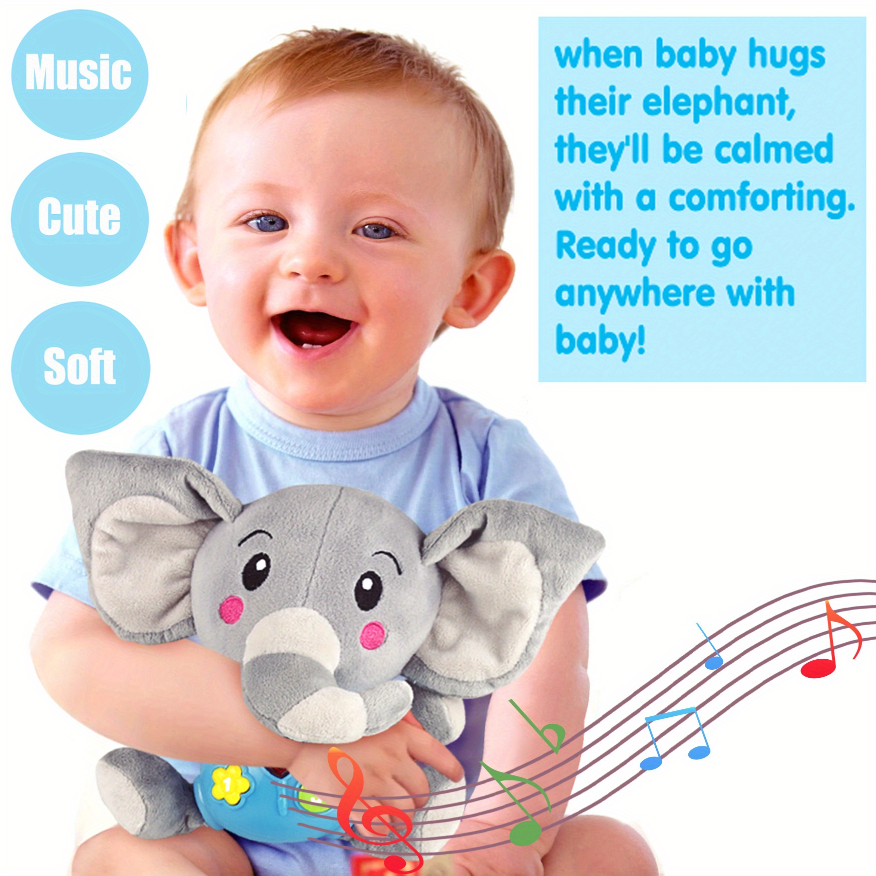  Aiduy Juguetes para bebés de 6 a 12 meses a 6 meses de edad,  elefante de peluche, juguetes musicales para bebés, juguetes iluminados  para niños y niñas de 1 año, regalo