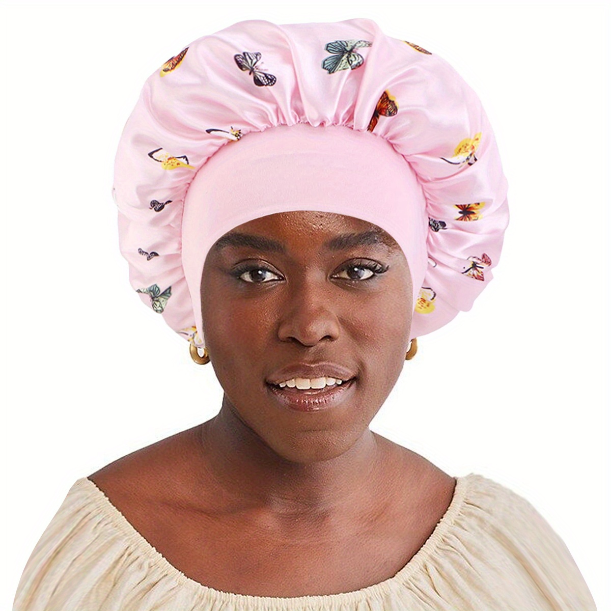 Extra Large Satin Bonnets For Sleeping, Hair Bonnets For Women Braids Curly  Straight Hair, Hair With Floral Pattern Wide Elastic Band (random Flower  Print Position) - Temu