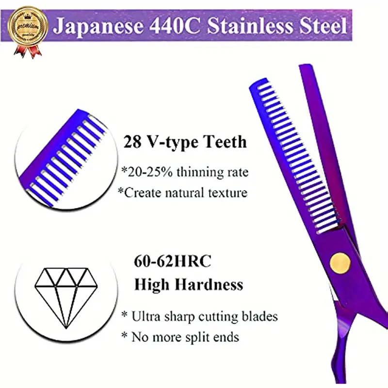 purple 5 5 inch hair cutting scissors set with razor titanium professional hairdressing tools barber hair cutting shears hair thinning texturizing shears for barber salon home use details 2