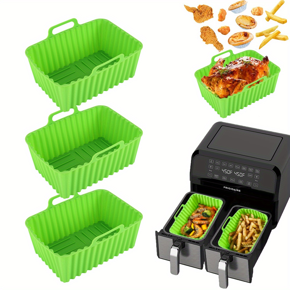 Air Fryer Silicone Liners - Reusable Non-stick Air Fryer Silicone Pot Liner  Compatible with COSORI Air Fryer Basket Accessories (Large, Green)