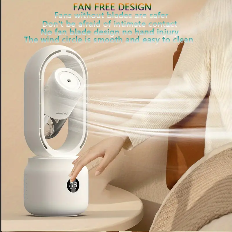 1pc spray humidifier fan home atmosphere night light air humidifier desktop leafless fan built in battery support charging leafless humidifier brushless motor humidifier fan air humidified atmosphere lamp mechanical operation for office home details 4