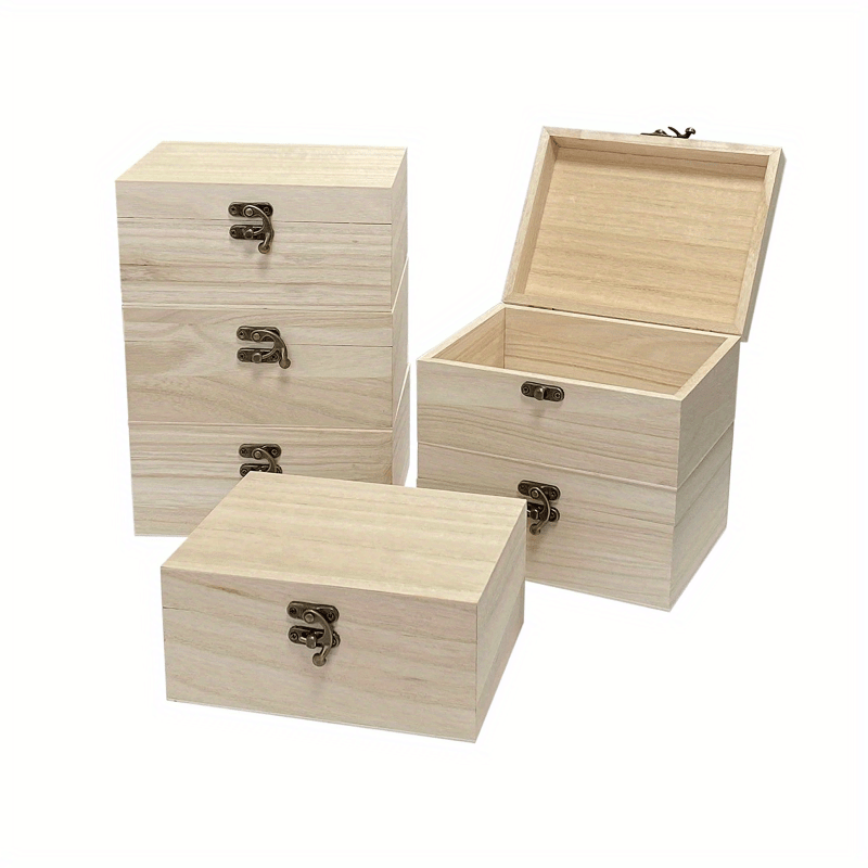 Large Wooden Storage Box With Hinged Lid & Cut-out Handles Toy Box Chest  Crate Trunk Container Decorative Plain Unpainted Pine for Craft 