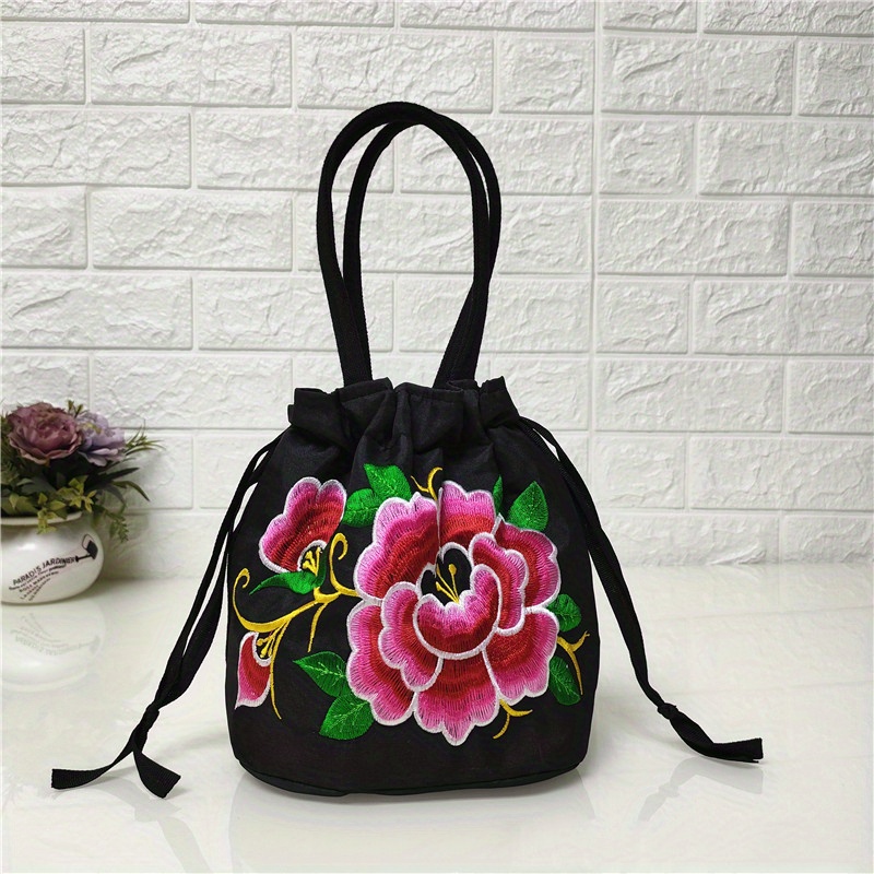 Floral Embroidery Shoulder Bag Vintage Daily Bucket Bag - Temu