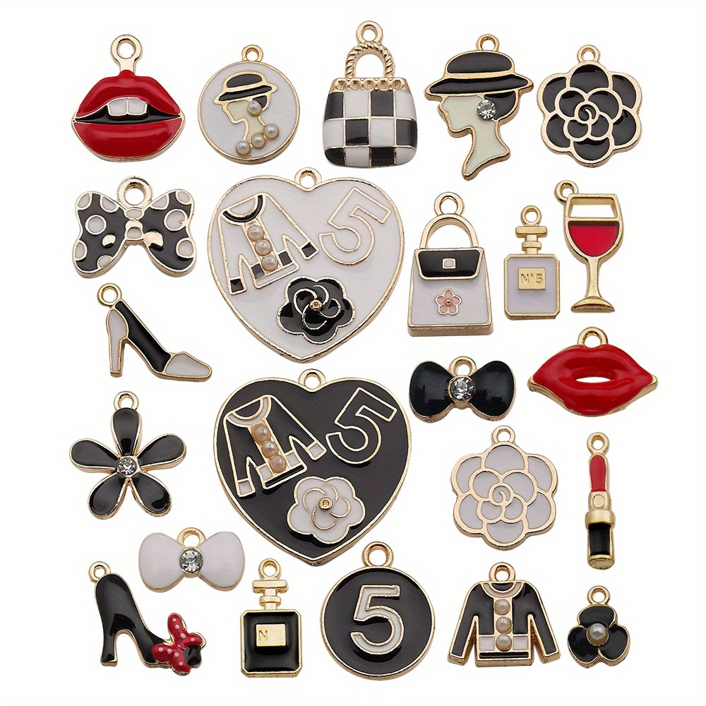 Collection 31 Red Enamel Charms, Red Style Gold Plated Alloy