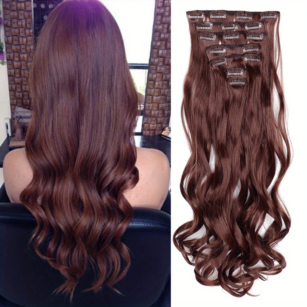 Clip In Hair Extensions Full Head Long Curly Wavy Synthetic - Temu