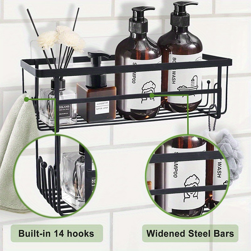 KINCMAX Shower Caddy Basket Shelf w/ Hooks for Hanging Sponge, No