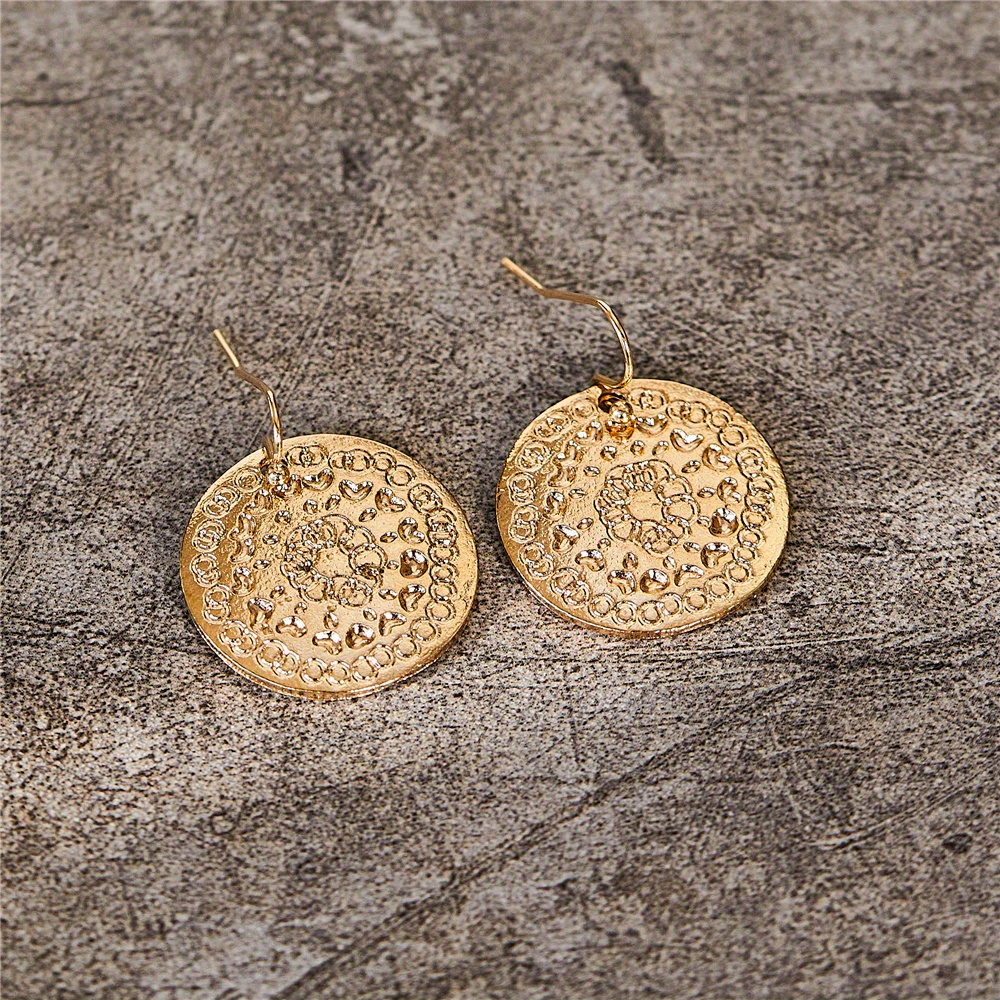 E-shop Boho Vintage Blumenmuster Runde Haken Ohrringe Zinklegierung Schmuck Trendy Persönlichkeit Geschenk für Frauen