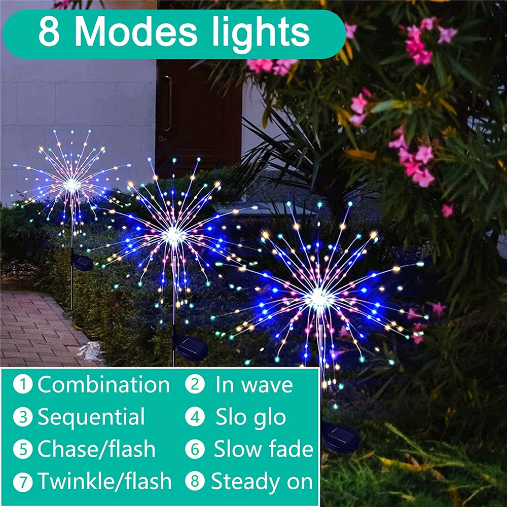 Solar Fairy Light Firework Light 8 Modes Light Outdoor Temu