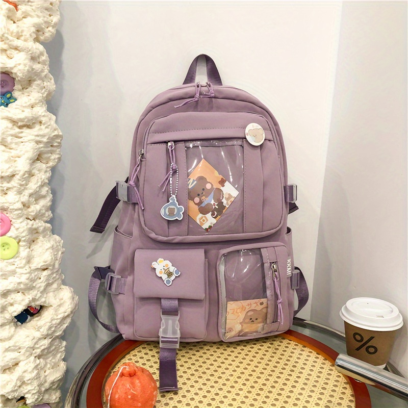 Kawaii Student Backpack Preppy Style School Bag Clear Pockets Travel ...