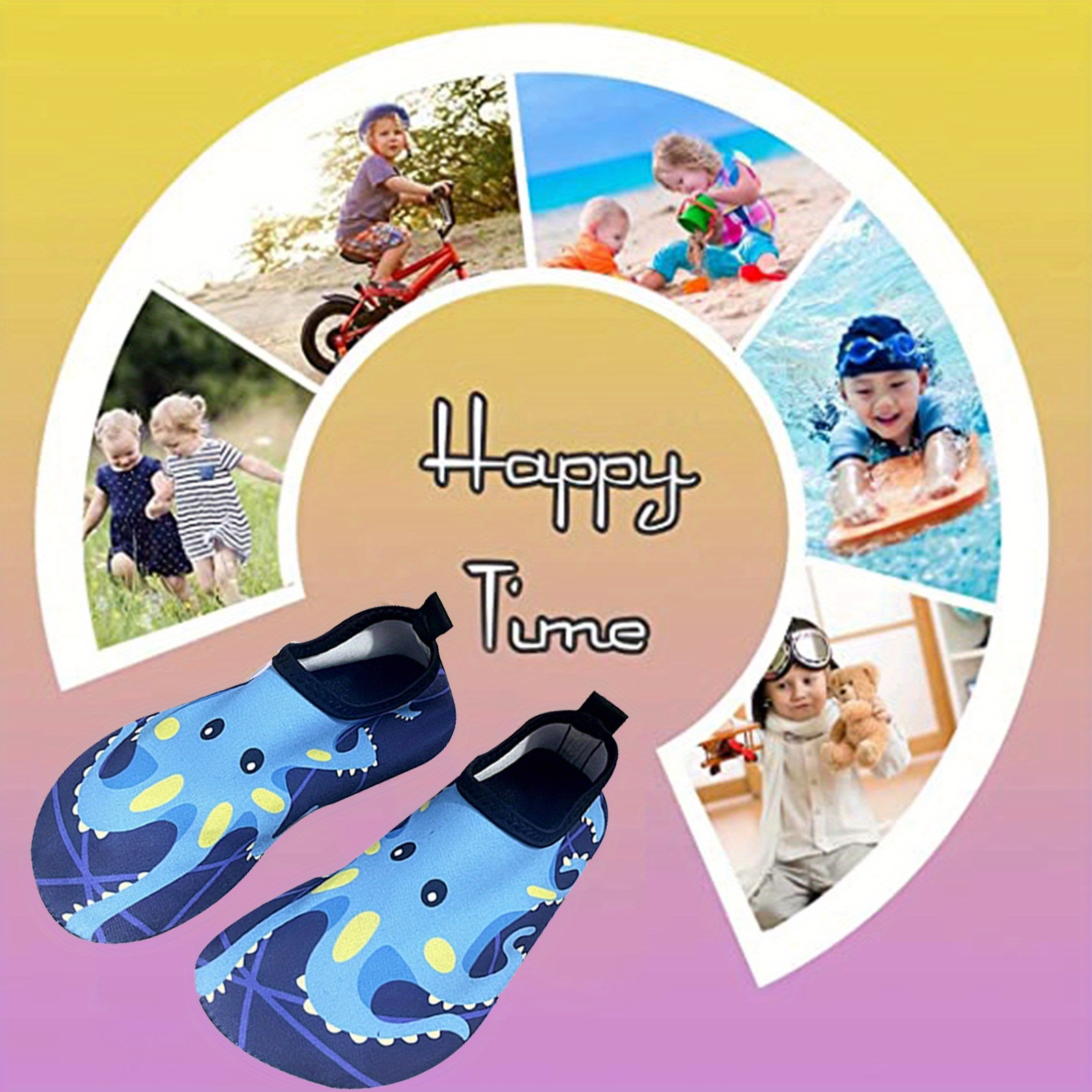 Youngsters' Lightweight Slip-On Swim Shoes - Quick-Dry Beach Water Shoes with Cartoon Whale & Designs, Soft Fabric & TPR Sole for Outdoor Swimming, Pool, Lake, Beach, and Light Beige-Friendly Comfort