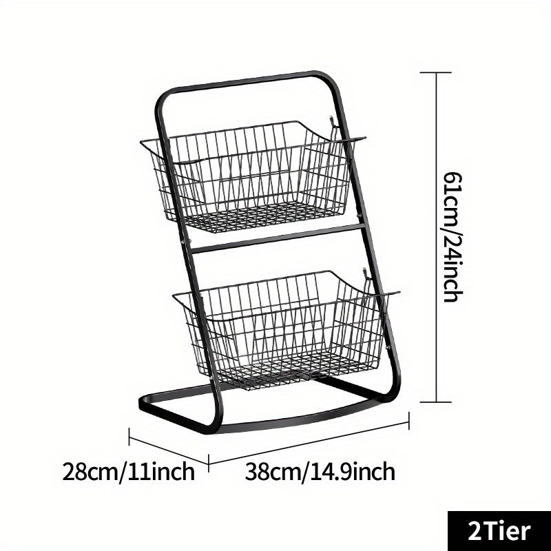  Z&L HOUSE 3 Tier Fruit Vegetable Basket for Kitchen, Extra  with 2 Metal Wire Baskets, Stackable and Practical Fruit Rack, Kitchen  Pantry Multifunctional Storage Cart for Onions and Potatoes (Black)