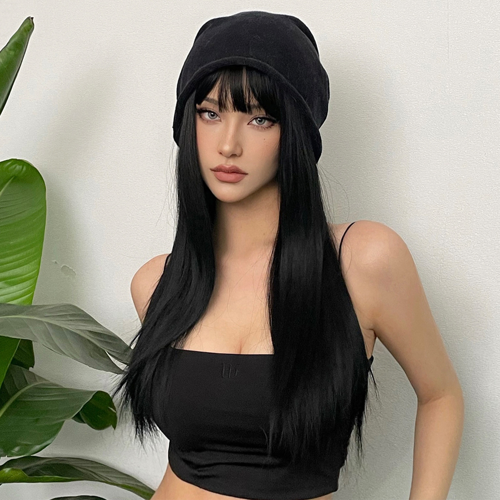 トな24インチロングストレート ウィッグ（前髪付き） 高温耐性