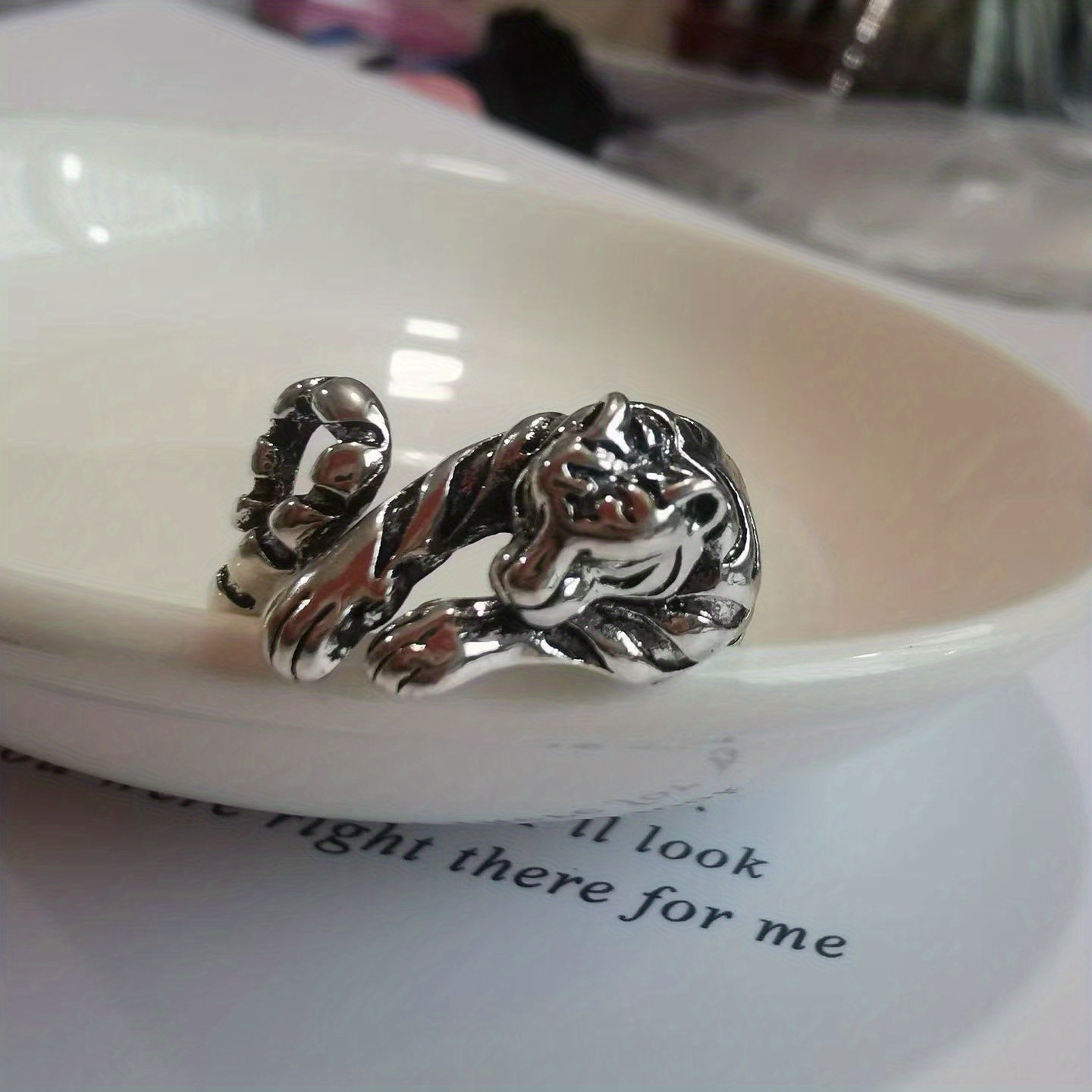 Men's Small Tiger Open Ring Retro Zodiac Tail Ring