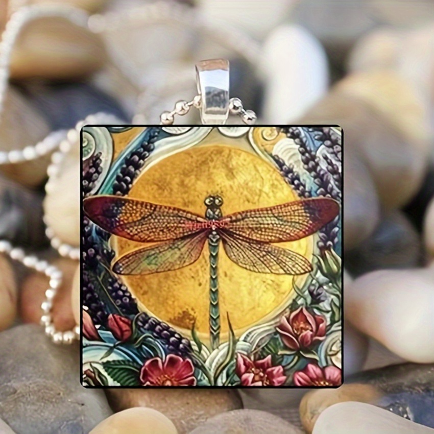 colorful dragonfly etc shape pattern pendant necklace vintage style neck jewelry yellow dragonfly 10