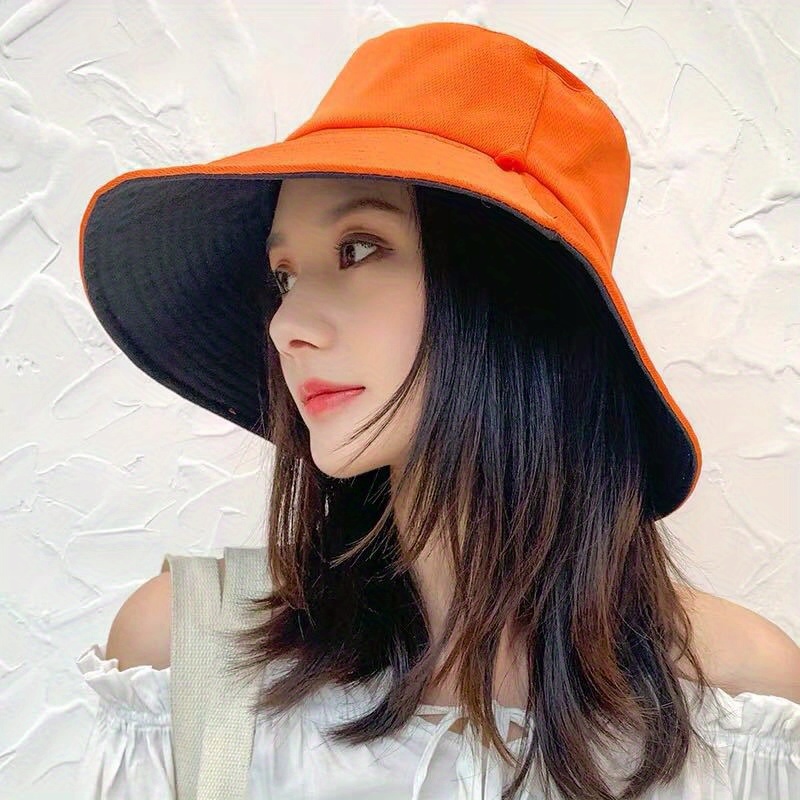 Fashionable Sun Protection Bucket Hat Wide Brim Double sided - Temu