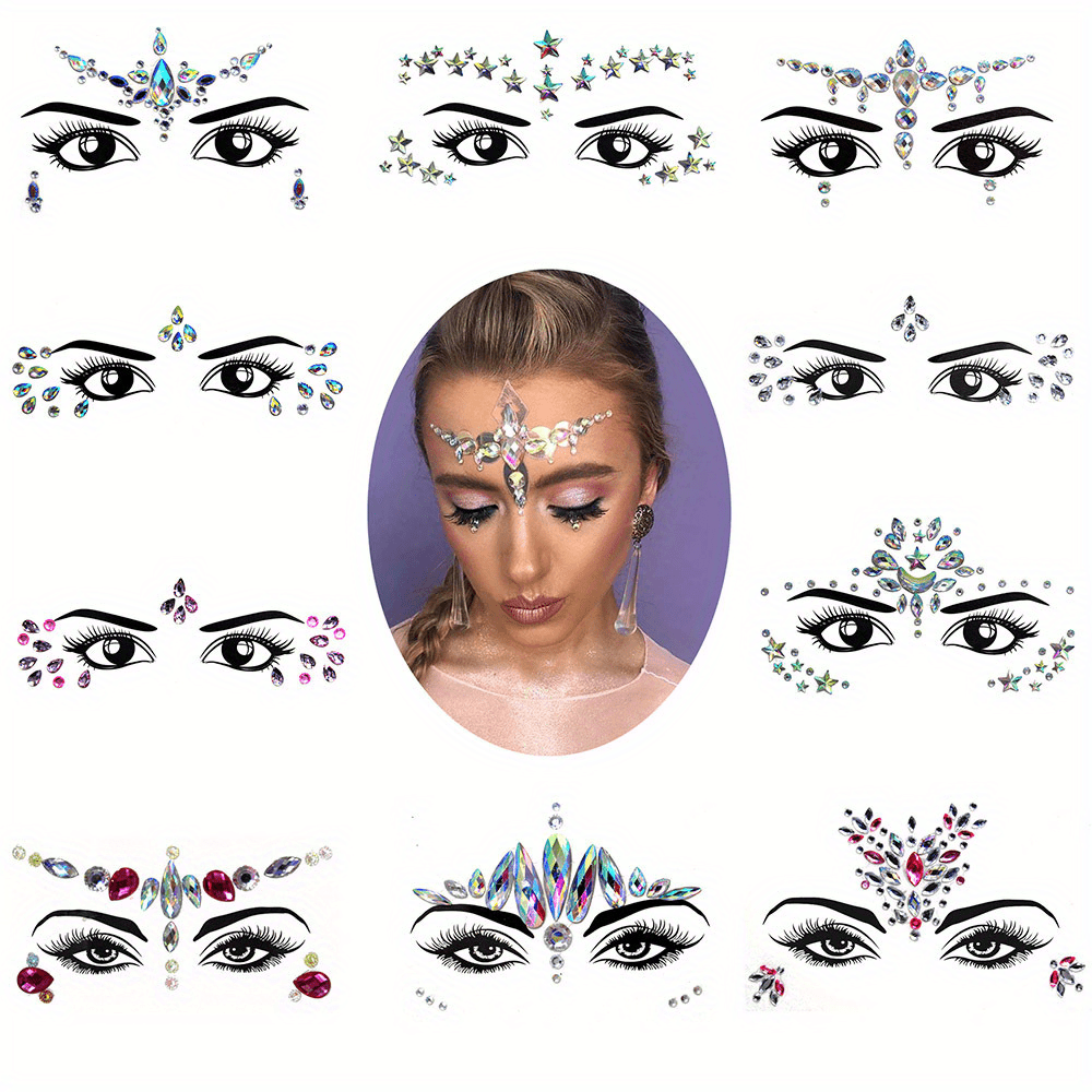 KIHOUT Hot Selling Electric Syllable Face Stickers Eyebrow Stick Stickers  Drill Manicure Pearl Stickers Suitable For Masquerade Face Decoration Drill