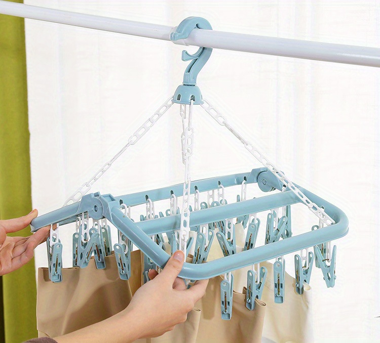   32 clips hanging drying rack foldable baby and toddler accessories finishing storage rack can hang wardrobe finishing artifact windproof fixed hanging saliva towel drying rack christmas halloween thanksgiving day gift easter gift details 5